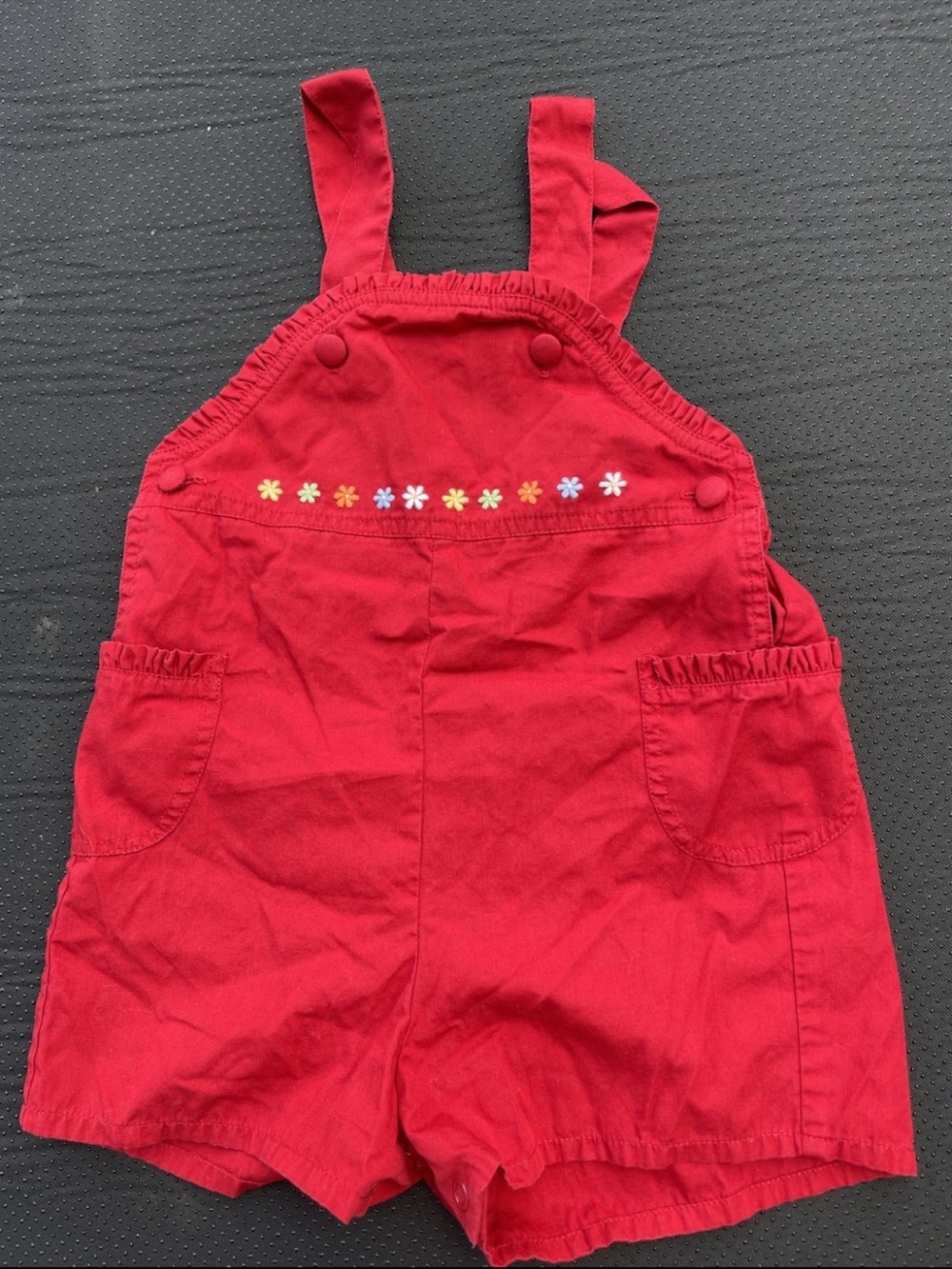 Jacadi Red Floral Embroidered Kids Overalls Shorts